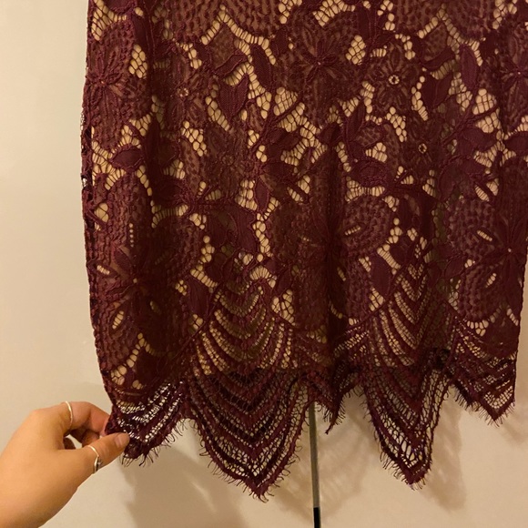 Express Burgundy Lace Overlay Skirt - Picture 9 of 9